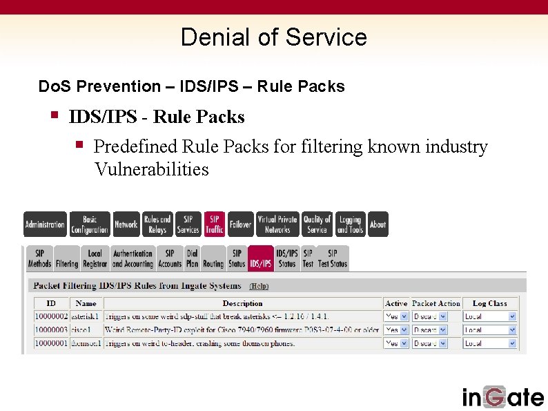 Denial of Service Do. S Prevention – IDS/IPS – Rule Packs § IDS/IPS -