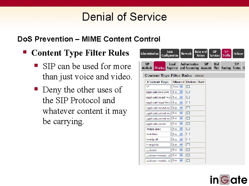 Denial of Service Do. S Prevention – MIME Content Control § Content Type Filter