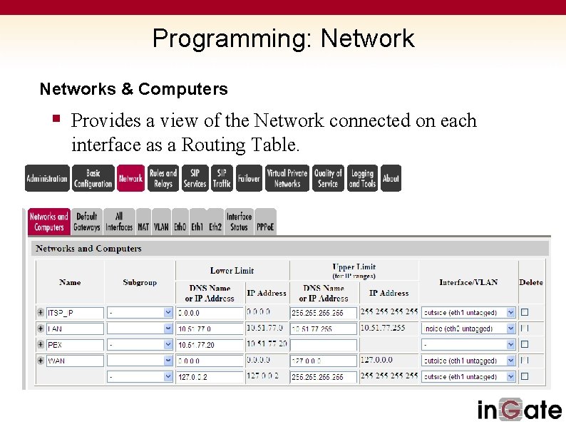 Programming: Networks & Computers § Provides a view of the Network connected on each