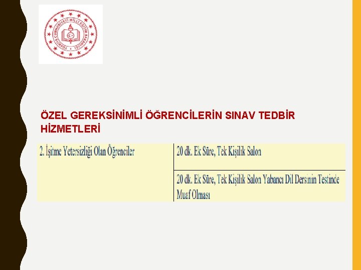 ÖZEL GEREKSİNİMLİ ÖĞRENCİLERİN SINAV TEDBİR HİZMETLERİ 