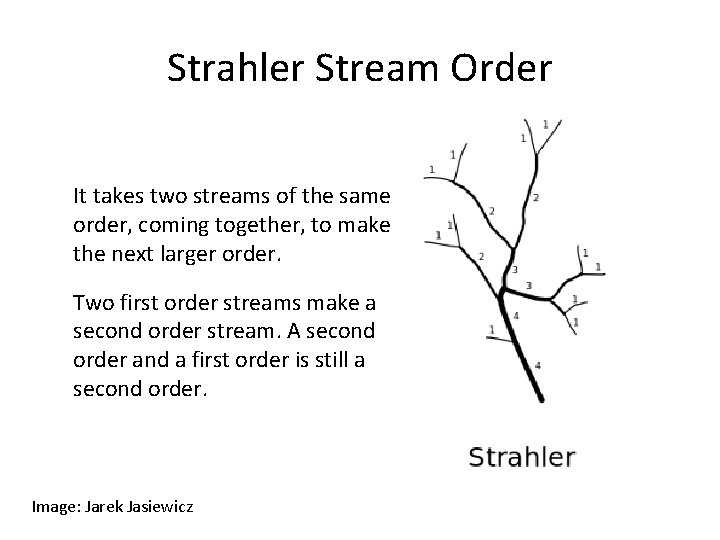 Strahler Stream Order It takes two streams of the same order, coming together, to