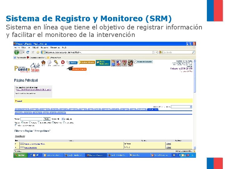 Sistema de Registro y Monitoreo (SRM) Sistema en línea que tiene el objetivo de