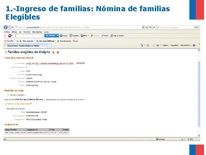 1. -Ingreso de familias: Nómina de familias Elegibles 