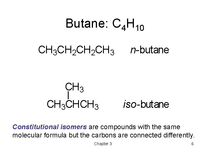 Butane: C 4 H 10 CH 3 CH 2 CH 3 n-butane CH 3