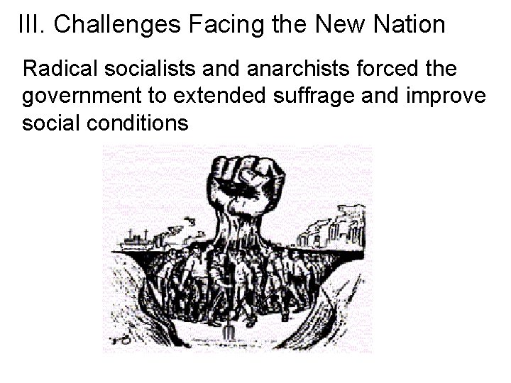 III. Challenges Facing the New Nation Radical socialists and anarchists forced the government to