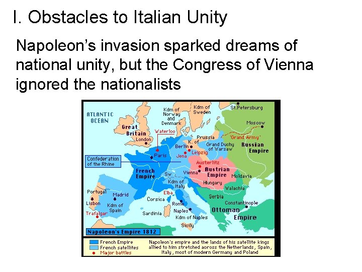 I. Obstacles to Italian Unity Napoleon’s invasion sparked dreams of national unity, but the