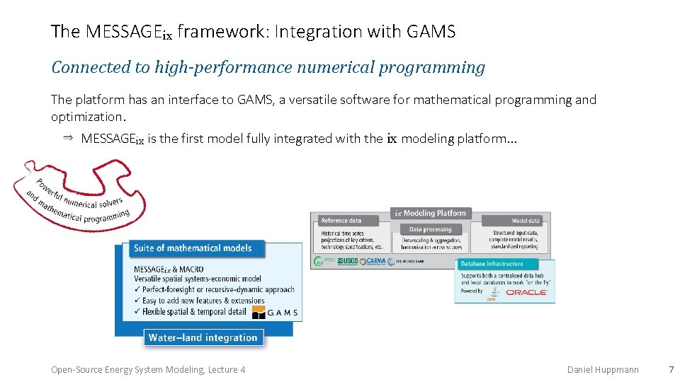 The MESSAGEix framework: Integration with GAMS Connected to high-performance numerical programming The platform has