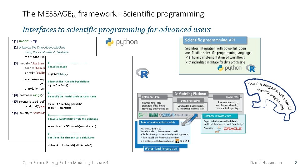 The MESSAGEix framework : Scientific programming Interfaces to scientific programming for advanced users In
