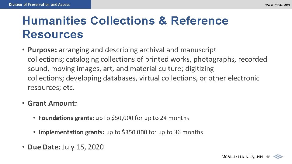 Division of Preservation and Access www. jm-aq. com Humanities Collections & Reference Resources •