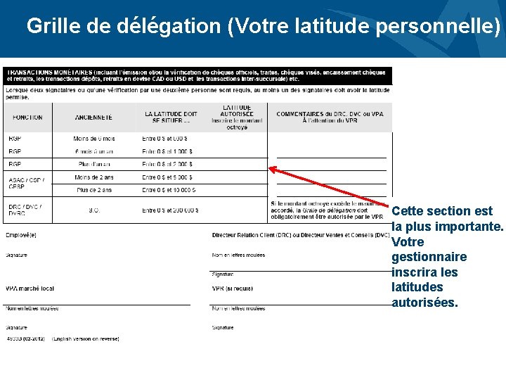 Grille de délégation (Votre latitude personnelle) Cette section est la plus importante. Votre gestionnaire