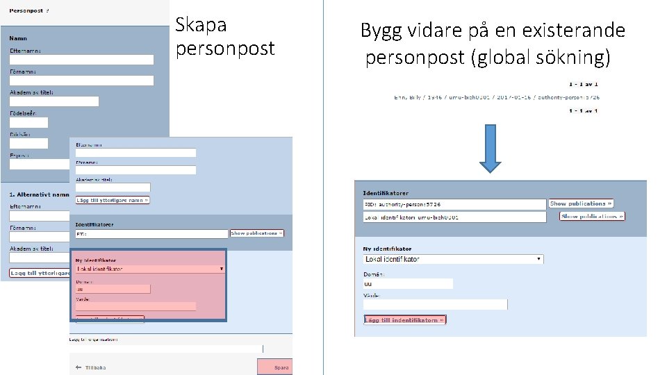 Skapa personpost Bygg vidare på en existerande personpost (global sökning) 