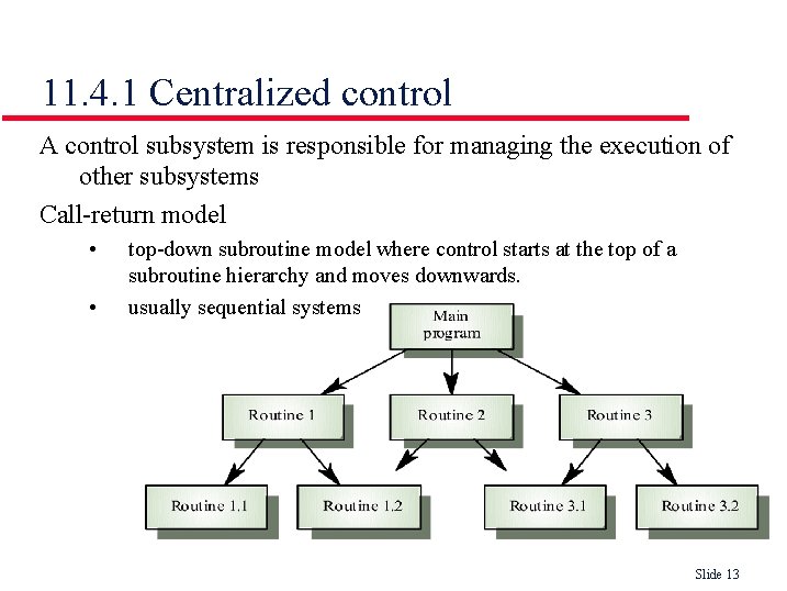 11. 4. 1 Centralized control A control subsystem is responsible for managing the execution