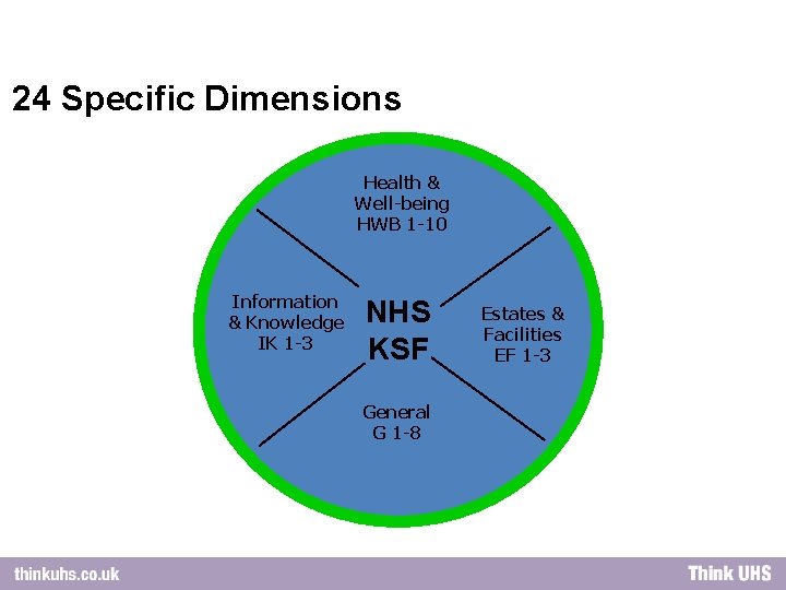 24 Specific Dimensions (in four groups) Health & Well-being HWB 1 -10 Information &