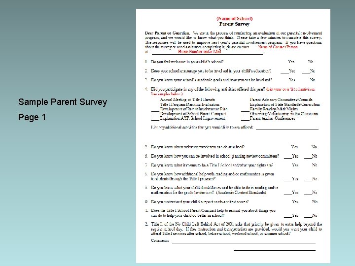 Sample Parent Survey Page 1 