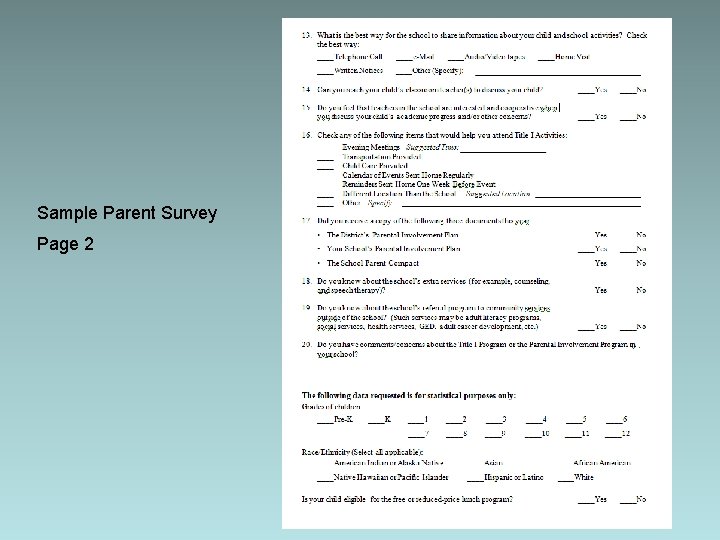 Sample Parent Survey Page 2 
