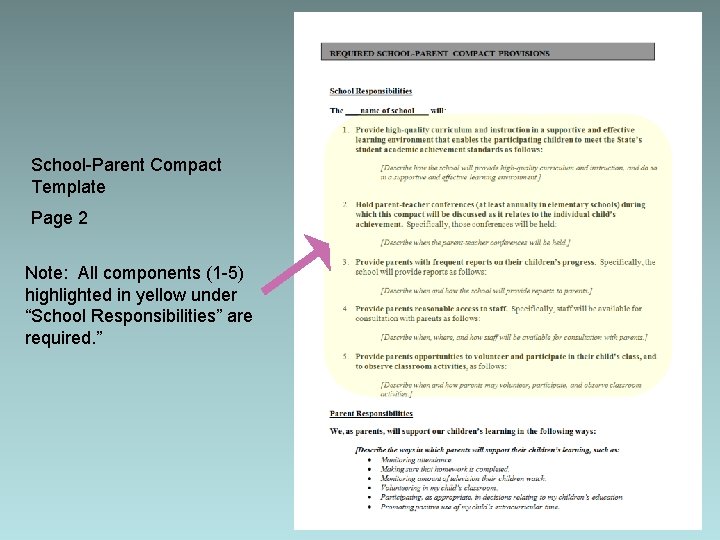 School-Parent Compact Template Page 2 Note: All components (1 -5) highlighted in yellow under