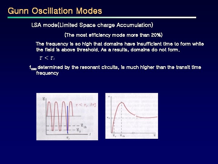Gunn Oscillation Modes LSA mode(Limited Space charge Accumulation) (The most efficiency mode more than