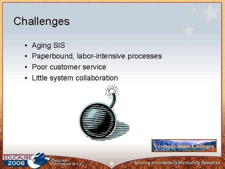 Challenges • • Aging SIS Paperbound, labor-intensive processes Poor customer service Little system collaboration