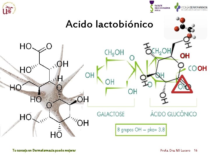 Acido lactobiónico OH OH Tu consejo en Dermofarmacia puede mejorar Profa. Dra. MJ Lucero Acido lactobiónico OH OH Tu consejo en Dermofarmacia puede mejorar Profa. Dra. MJ Lucero