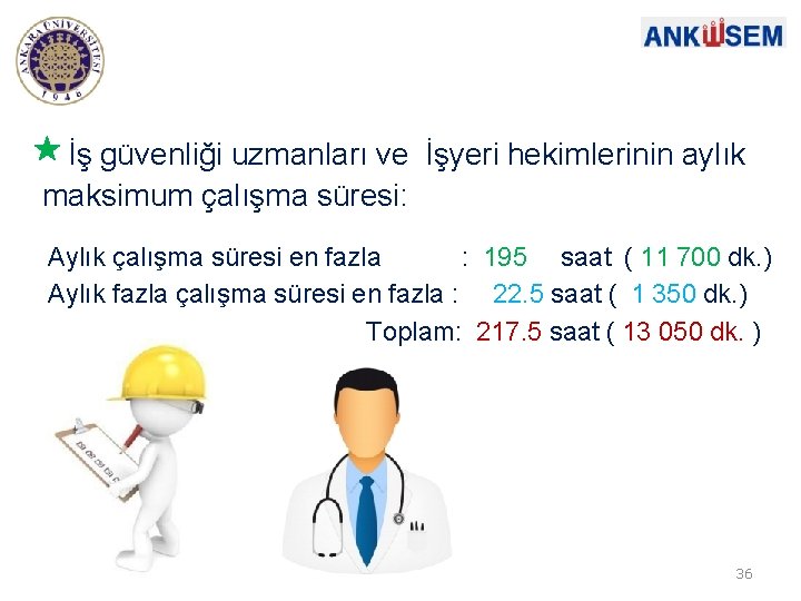 İş güvenliği uzmanları ve İşyeri hekimlerinin aylık maksimum çalışma süresi: Aylık çalışma süresi en