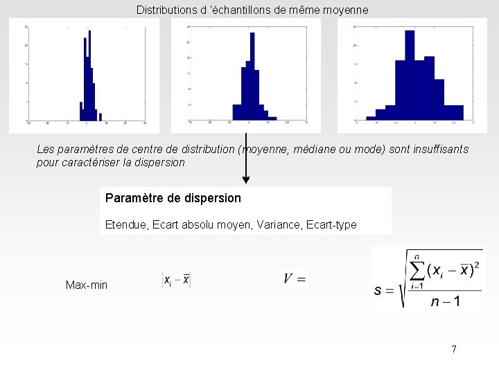 Distributions d ’échantillons de même moyenne Les paramètres de centre de distribution (moyenne, médiane