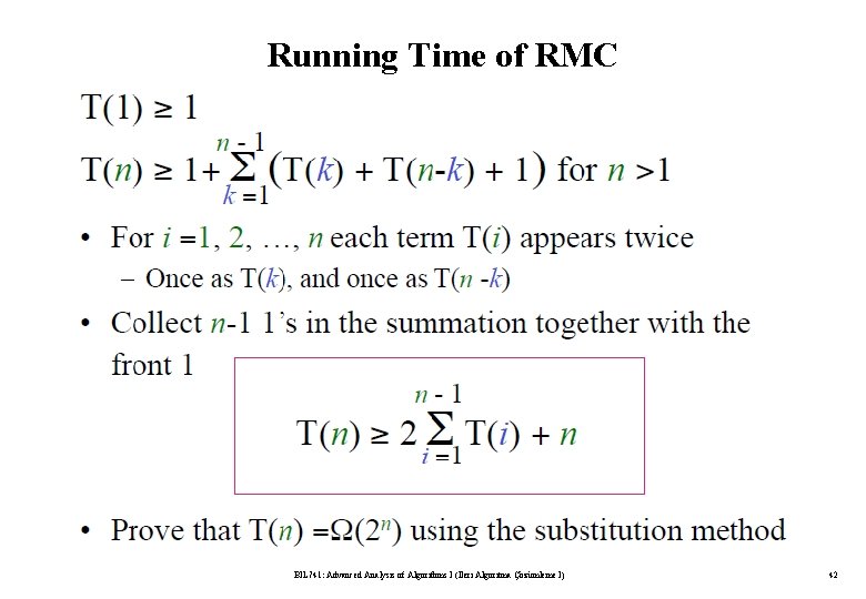 Running Time of RMC BIL 741: Advanced Analysis of Algorithms I (İleri Algoritma Çözümleme