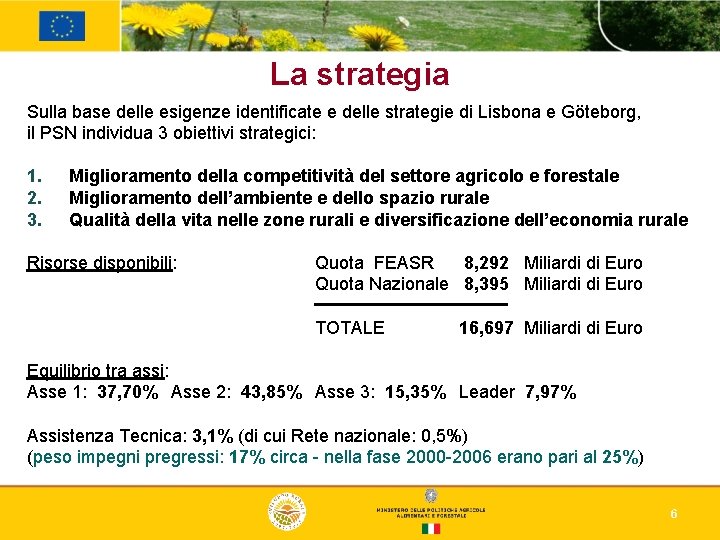 La strategia Sulla base delle esigenze identificate e delle strategie di Lisbona e Göteborg,