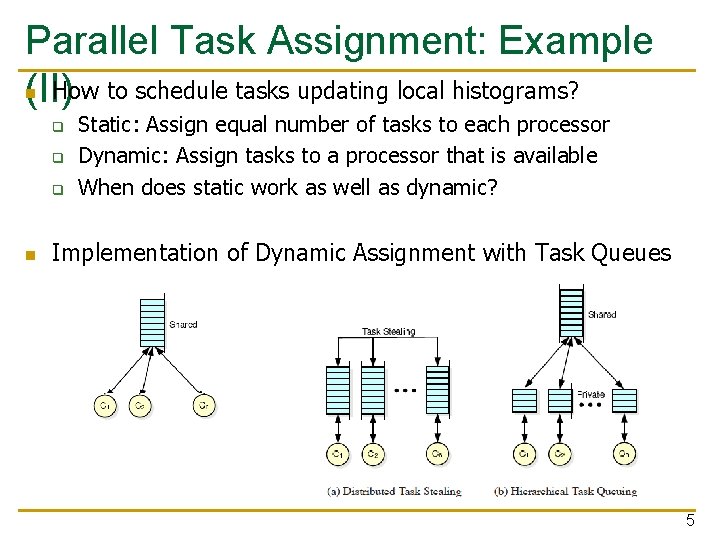 Parallel Task Assignment: Example n How to schedule tasks updating local histograms? (II) q