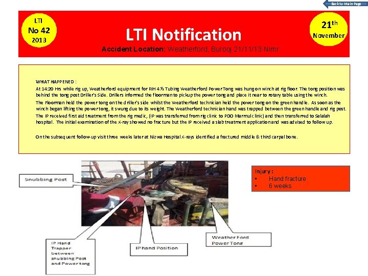 Back to Main Page LTI No 42 2013 21 th LTI Notification November Accident