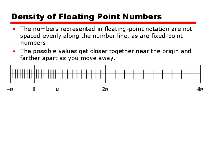 Density of Floating Point Numbers • The numbers represented in floating-point notation are not