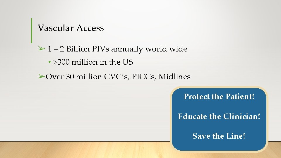 Vascular Access ➢ 1 – 2 Billion PIVs annually world wide • >300 million Vascular Access ➢ 1 – 2 Billion PIVs annually world wide • >300 million