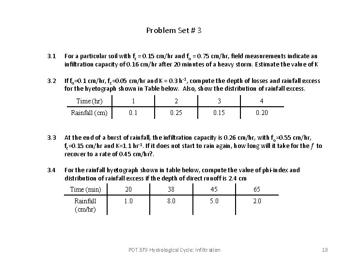 Problem Set # 3 3. 1 For a particular soil with fc = 0.