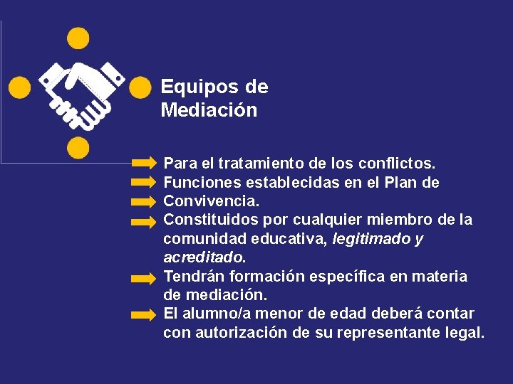 Equipos de Mediación Para el tratamiento de los conflictos. Funciones establecidas en el Plan