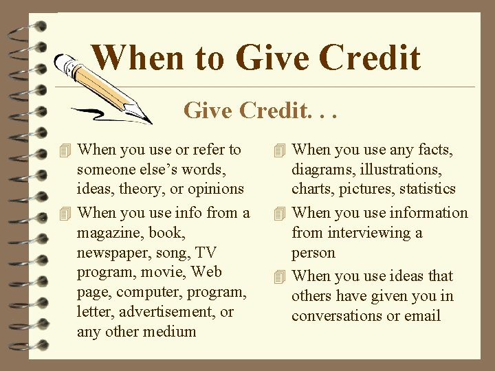 When to Give Credit. . . 4 When you use or refer to 4