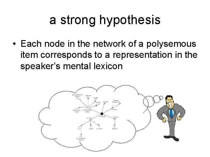 a strong hypothesis • Each node in the network of a polysemous item corresponds