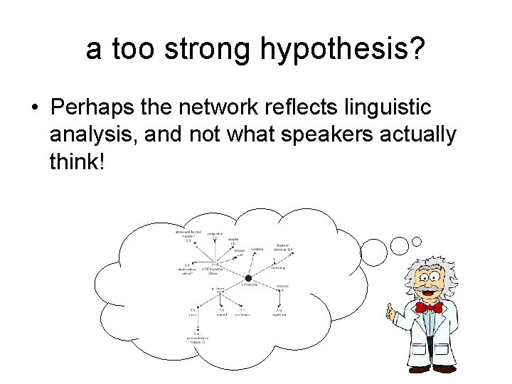 a too strong hypothesis? • Perhaps the network reflects linguistic analysis, and not what