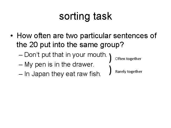 sorting task • How often are two particular sentences of the 20 put into