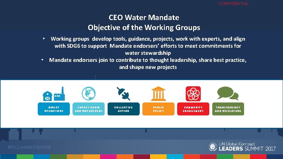 CONFIDENTIAL CEO Water Mandate Objective of the Working Groups • Working groups develop tools,