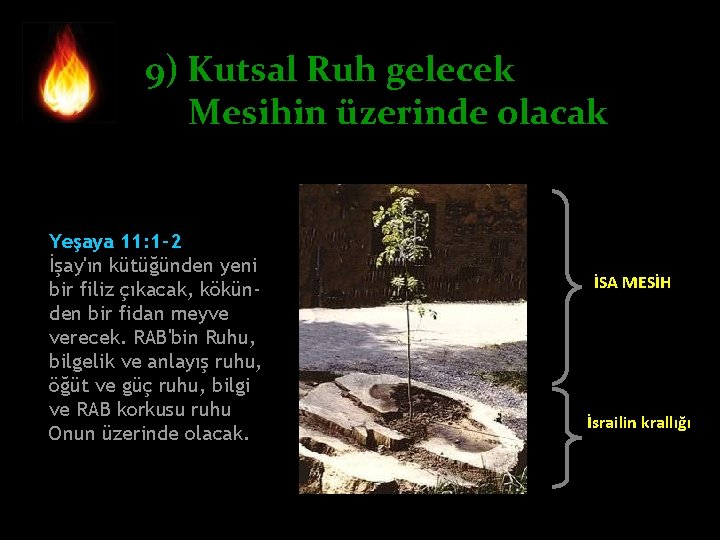 9) Kutsal Ruh gelecek Mesihin üzerinde olacak Yeşaya 11: 1 -2 İşay'ın kütüğünden yeni