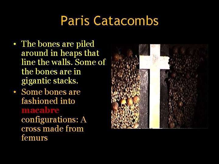 Paris Catacombs • The bones are piled around in heaps that line the walls. Paris Catacombs • The bones are piled around in heaps that line the walls.