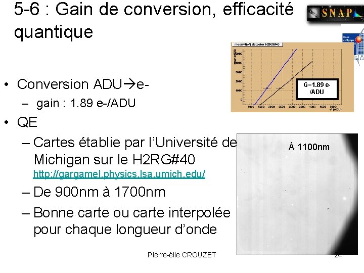 5 -6 : Gain de conversion, efficacité quantique • Conversion ADU e- G=1. 89