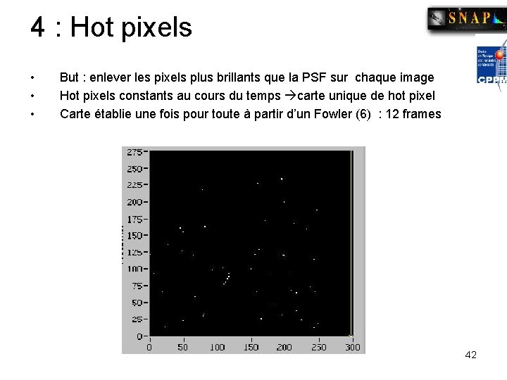 4 : Hot pixels • • • But : enlever les pixels plus brillants