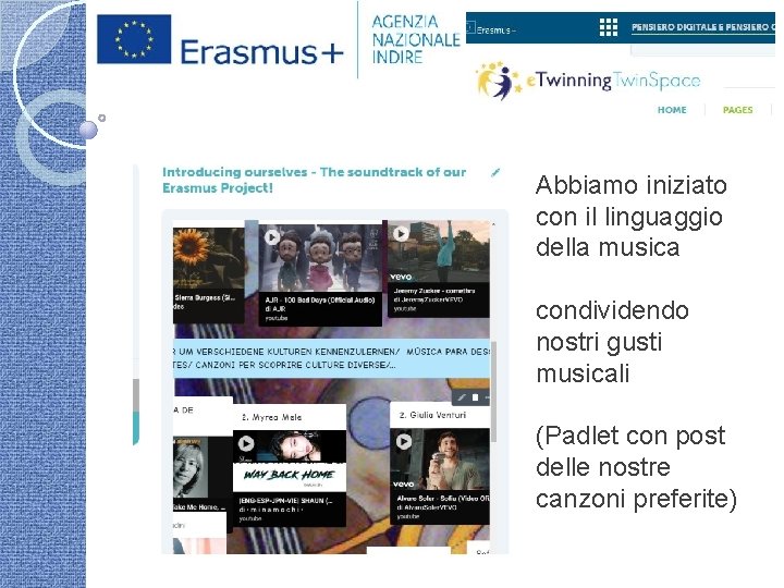 Abbiamo iniziato con il linguaggio della musica condividendo nostri gusti musicali (Padlet con post