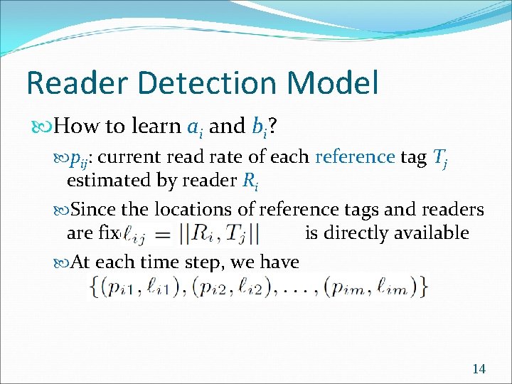 Reader Detection Model How to learn ai and bi? pij: current read rate of