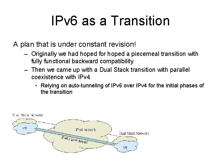 IPv 6 as a Transition A plan that is under constant revision! – Originally