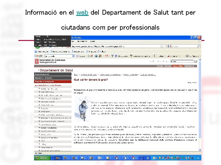 Informació en el web del Departament de Salut tant per ciutadans com per professionals