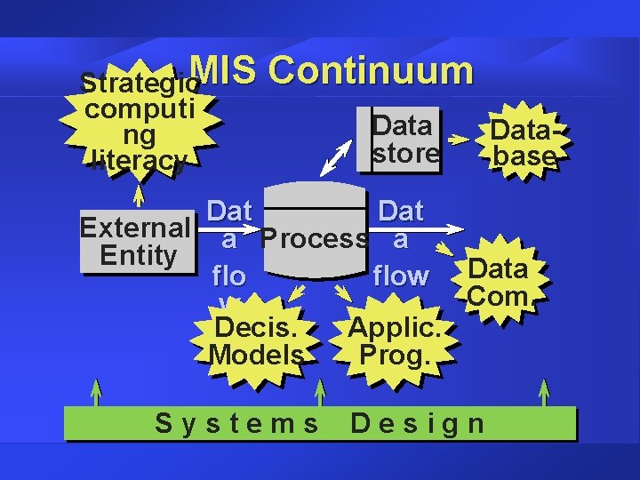 Strategic. MIS computi ng literacy Continuum Data store Database Dat External a Process a