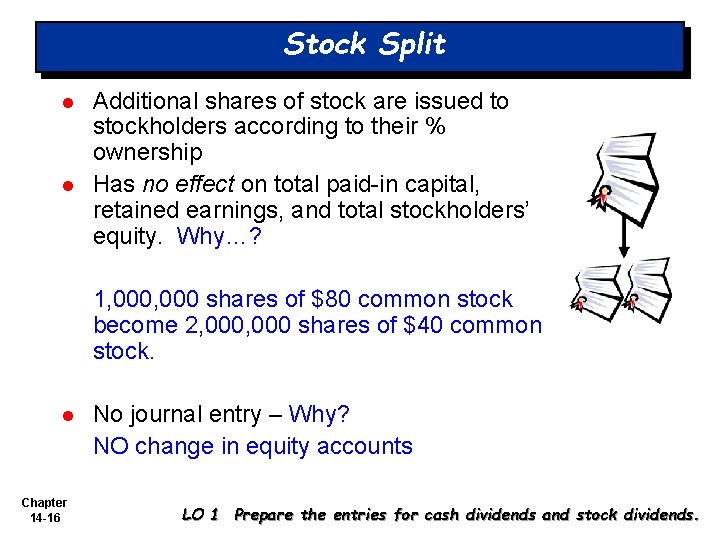 Stock Split l l Additional shares of stock are issued to stockholders according to