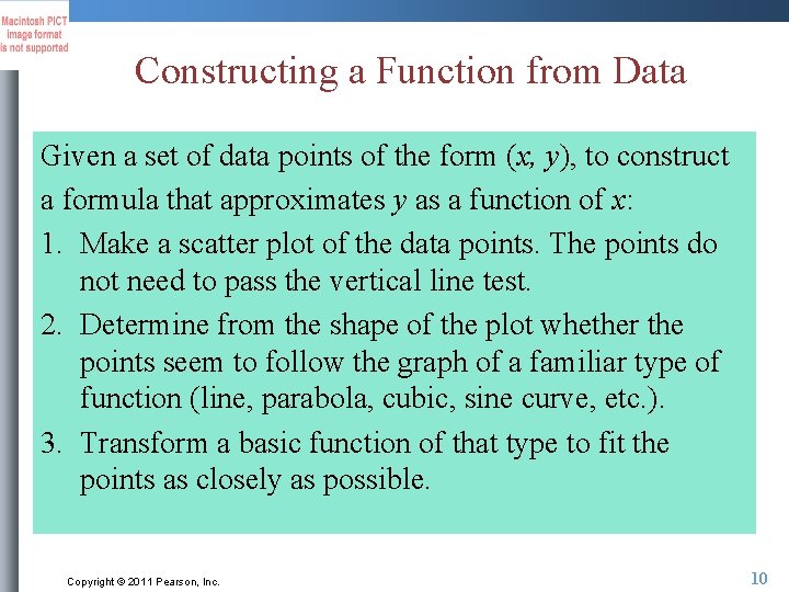 Constructing a Function from Data Given a set of data points of the form