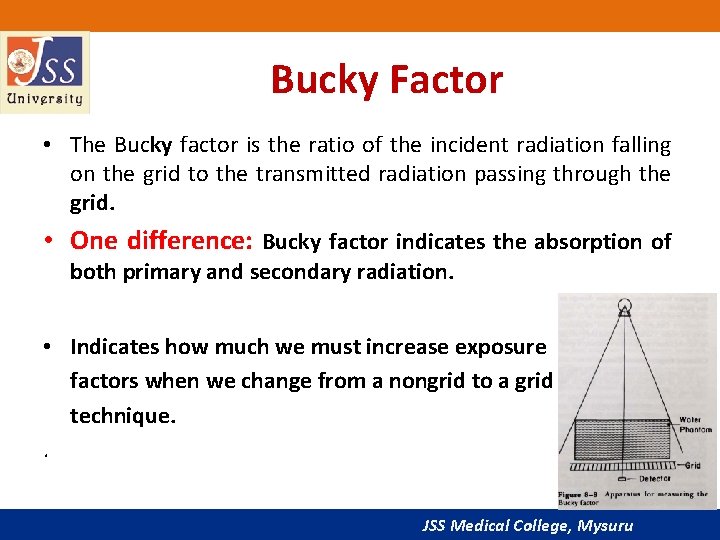 Bucky Factor • The Bucky factor is the ratio of the incident radiation falling